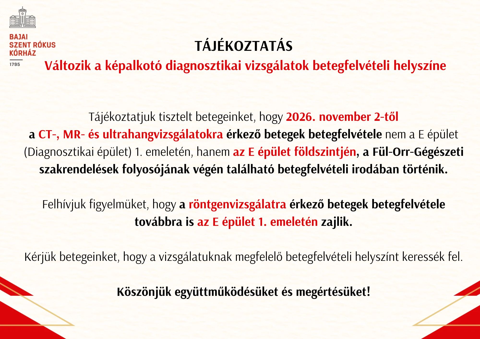 Változik a képalkotó diagnosztikai vizsgálatok betegfelvételi helyszíne